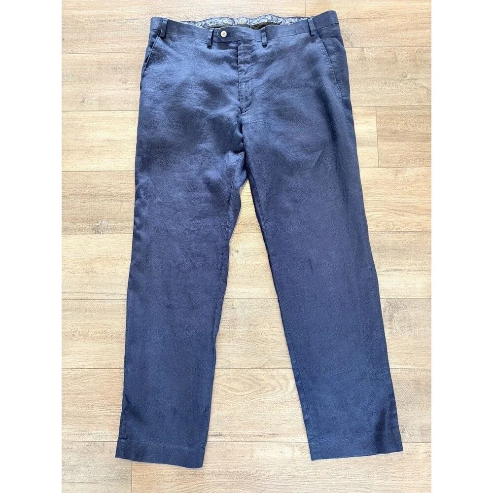 Lauren Ralph Lauren Mens 38X32 Navy Blue 100% Linen Dress Pants Trousers